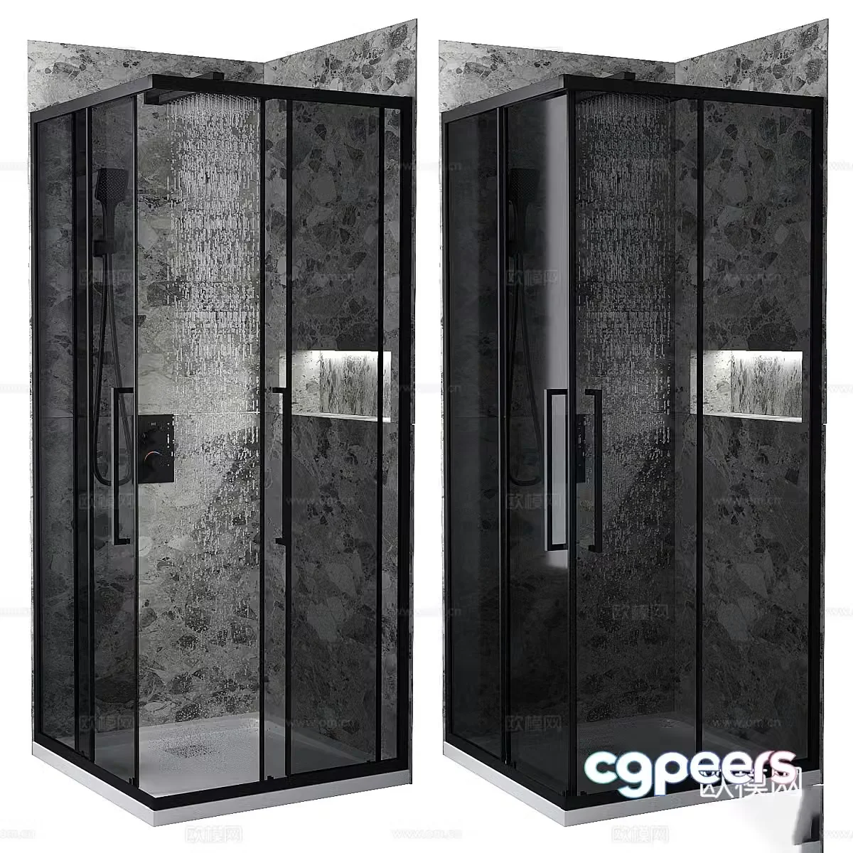 Modern dark wind shower room 3d model