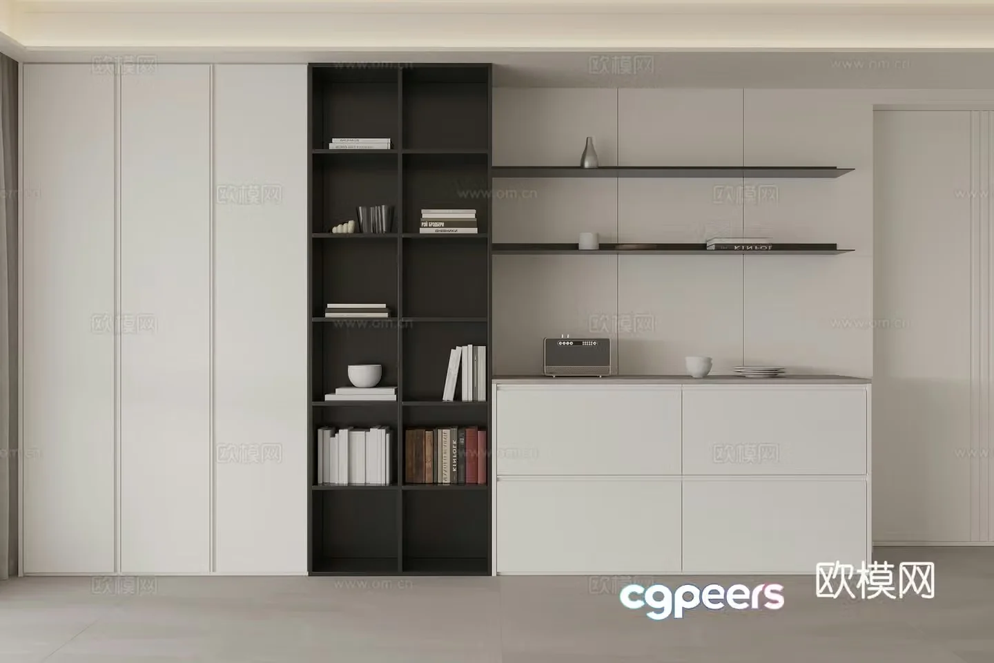 Modern decoration cabinet entrance decoration cabinet solid wood bookcase radio jewelry ornaments book ornaments 3D model