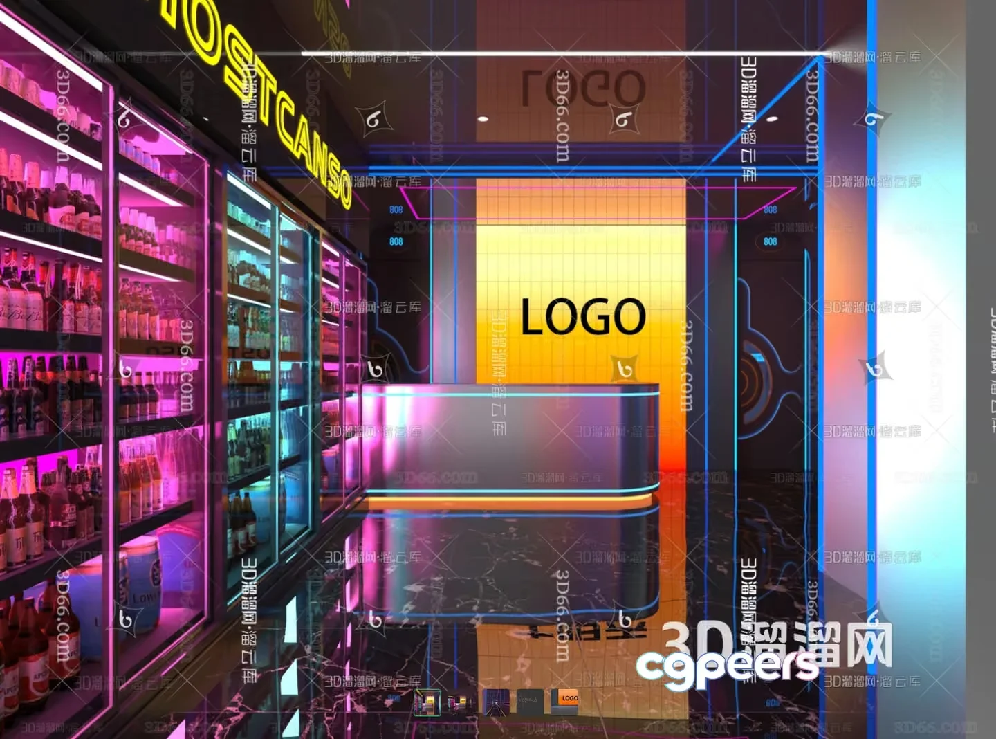 Modern Storefront With Neon Lights 3D Model – 21148 – VRAY Render