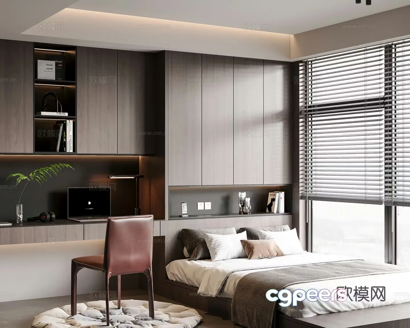 Modern Italian tatami bedroom single chair laptop computer bookcase hanging cabinet decorative 3d model