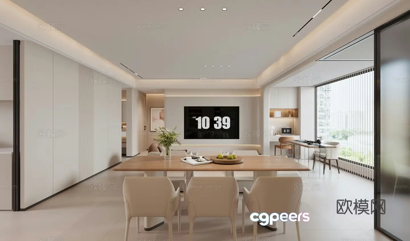 Modern living and dining room 3d model
