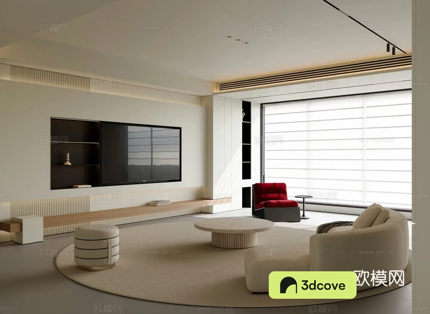 Modern creamy living room horizontal hall high-end gray living room without lights living room large flat living room