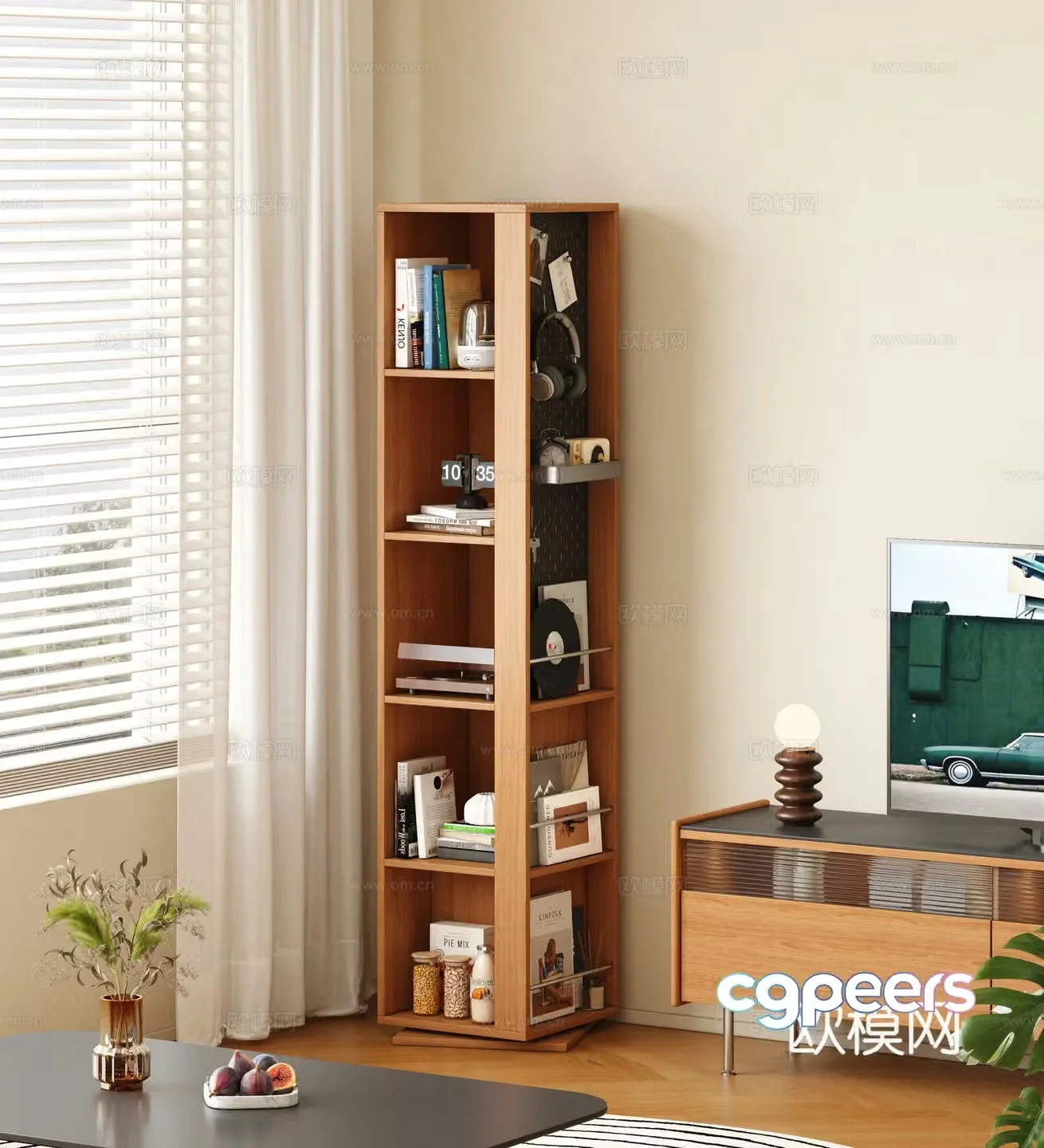 Modern log bookcase Living room bookcase Finished bookcase Floor-standing rotary bookcase Floor-standing locker 3D model