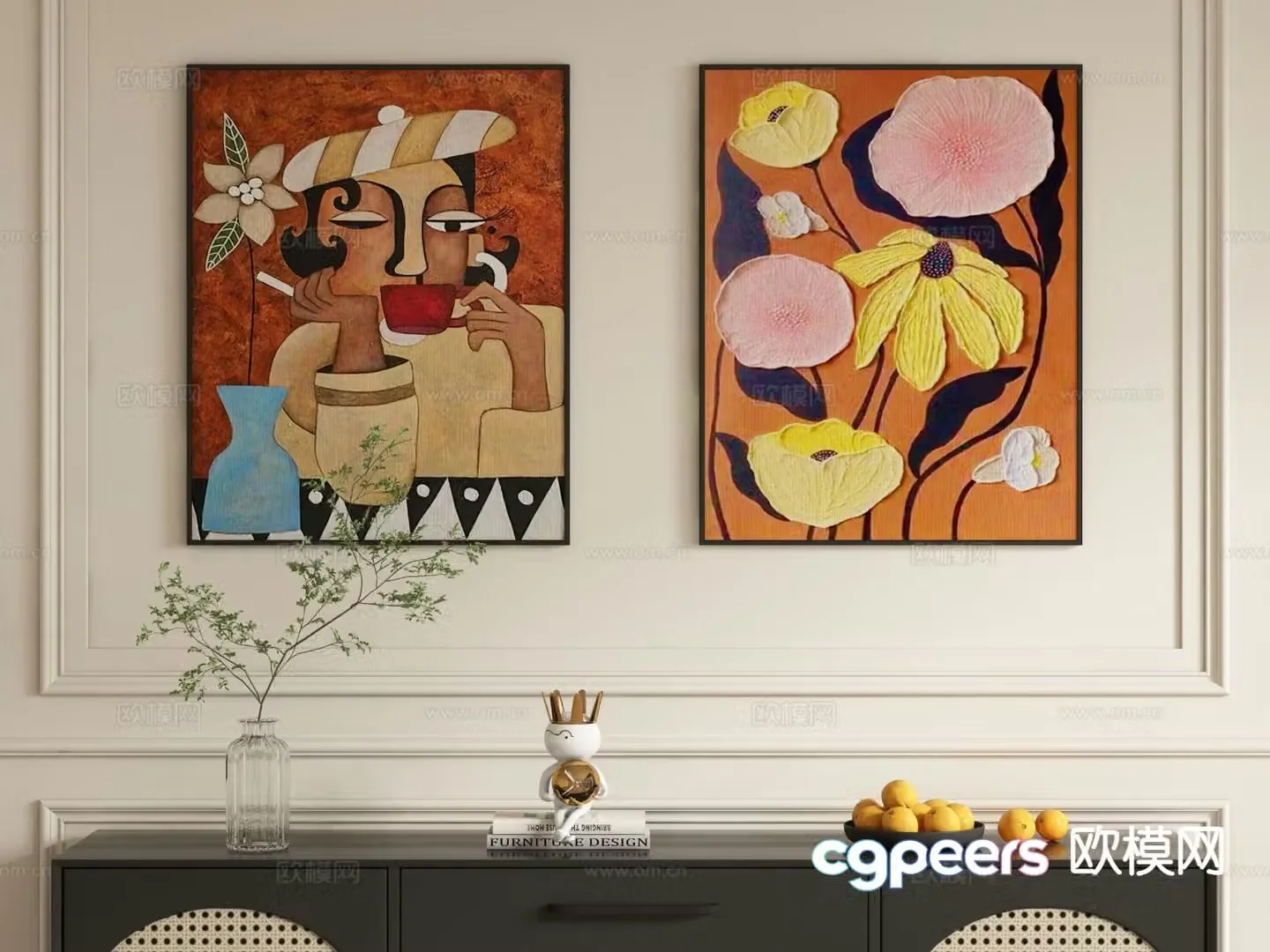 Nordic decoration texture painting hanging painting 3d model