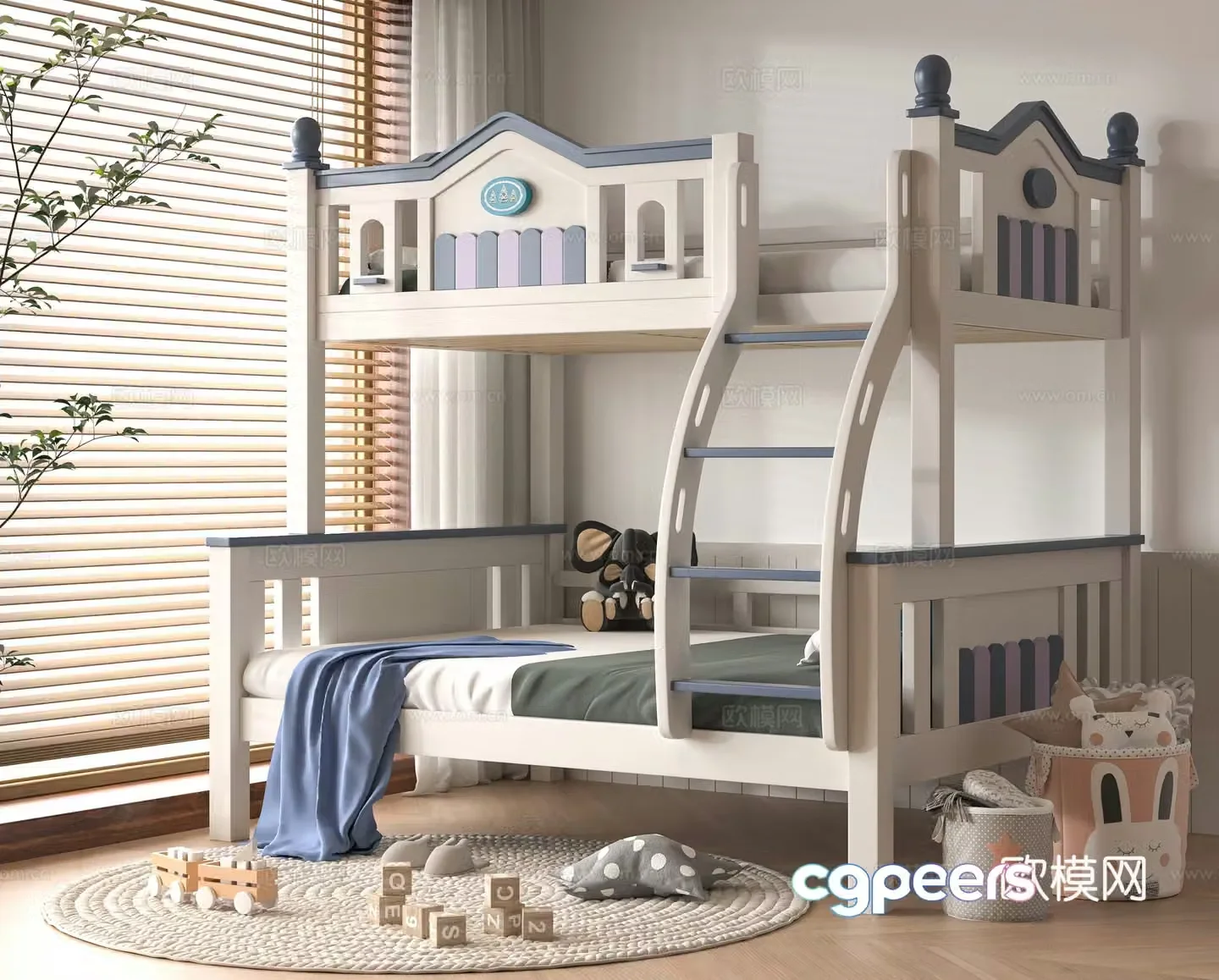 Modern children getting on and off the bed 3d model