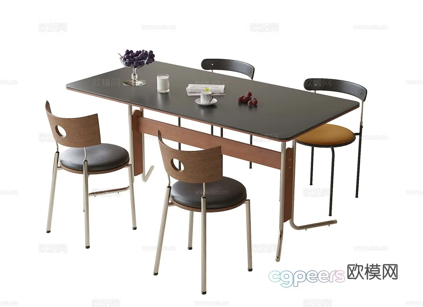 Modern dining table and chair dining chair single chair 3d model