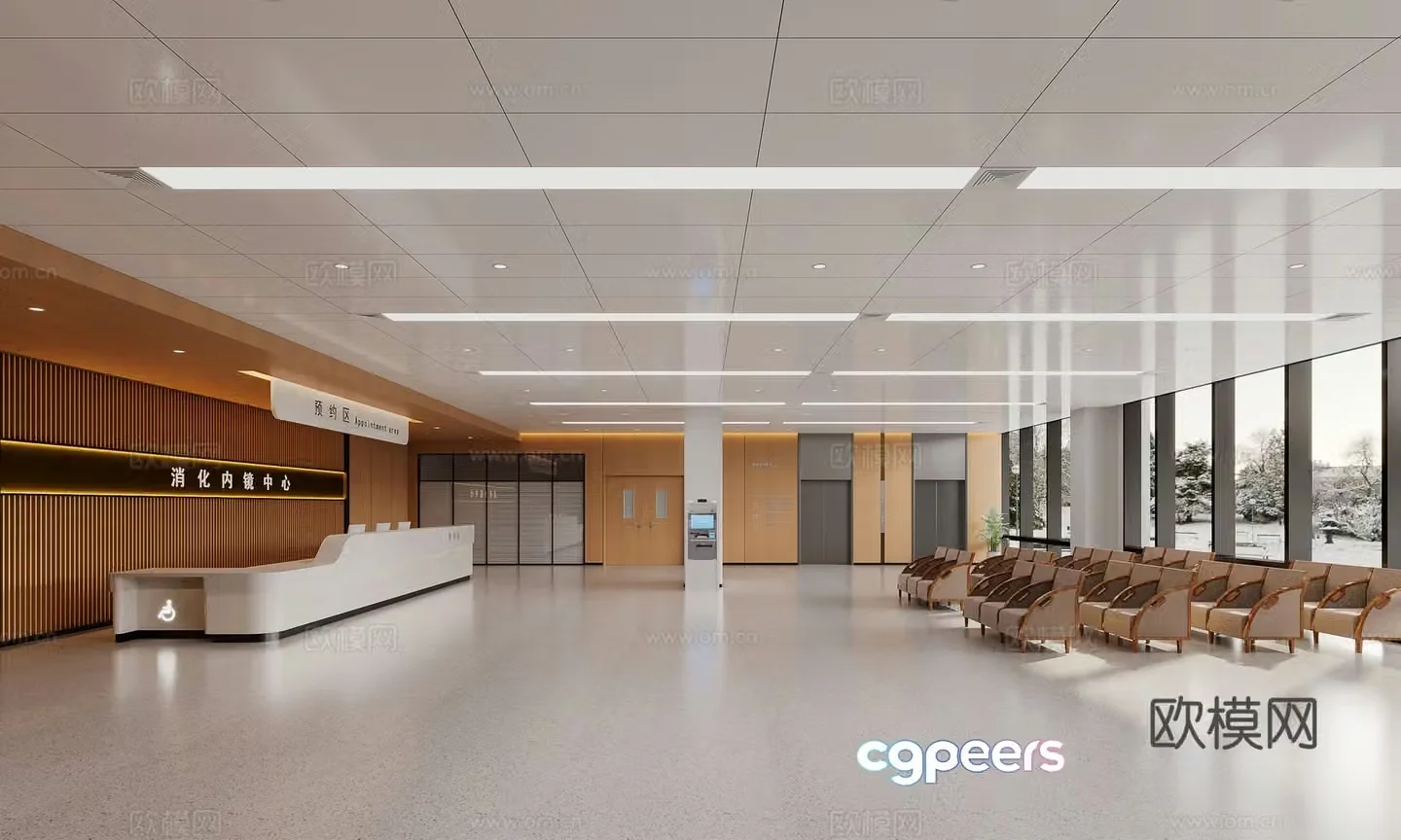 Hospital hall waiting area 3d model