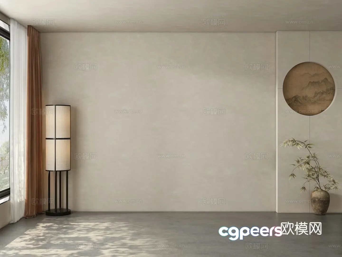 Middle style restaurant tea room background wall 3d model