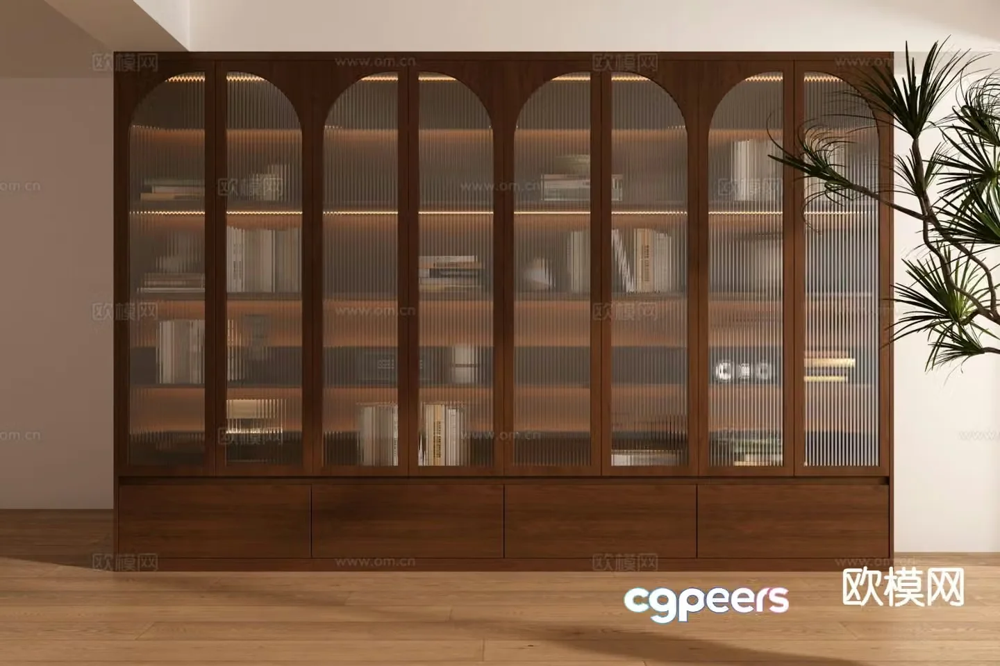 Middle-aged wind cabinet bookcase glass cabinet 3d model