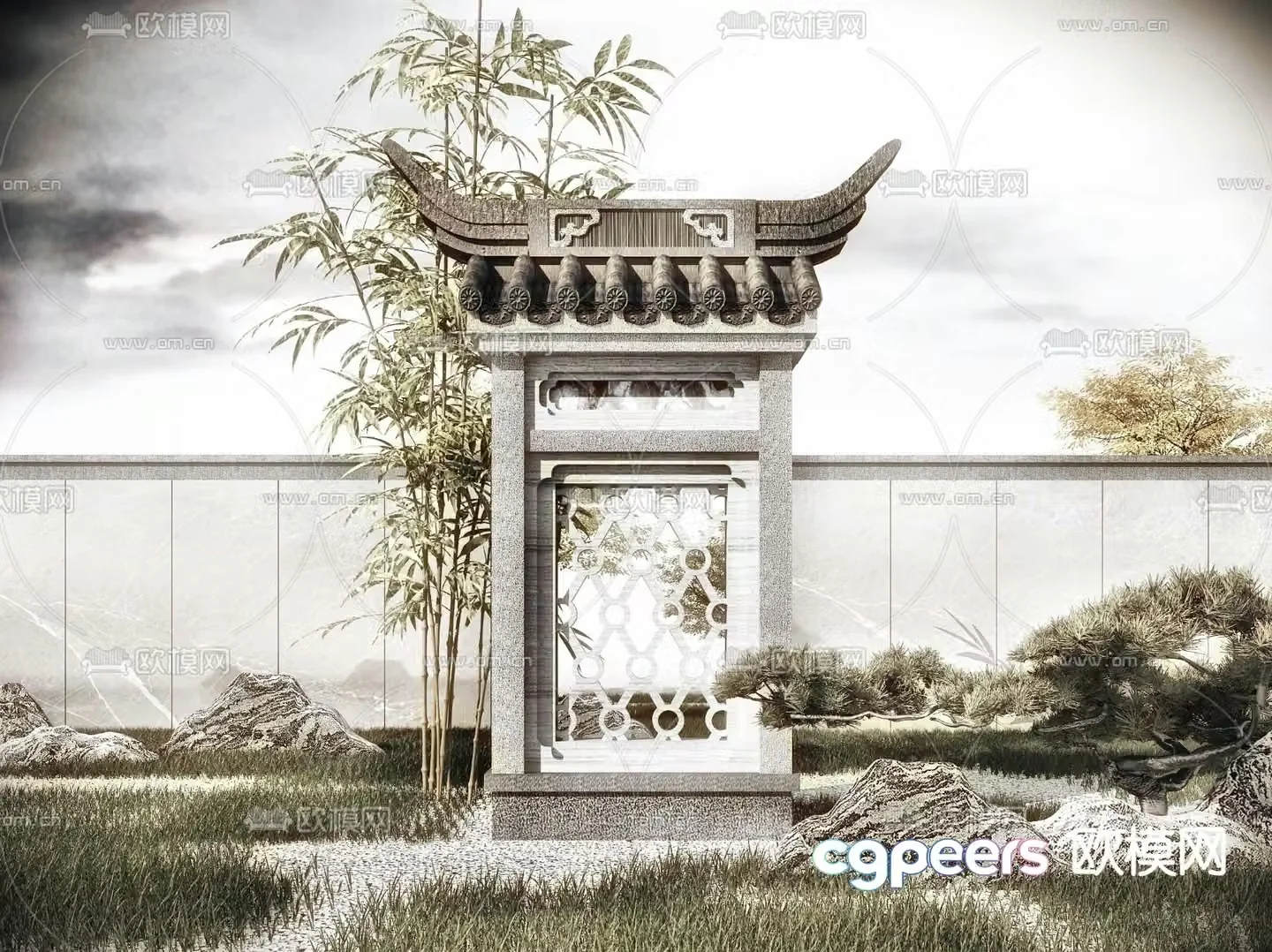 Chinese style landscape wall 3D model