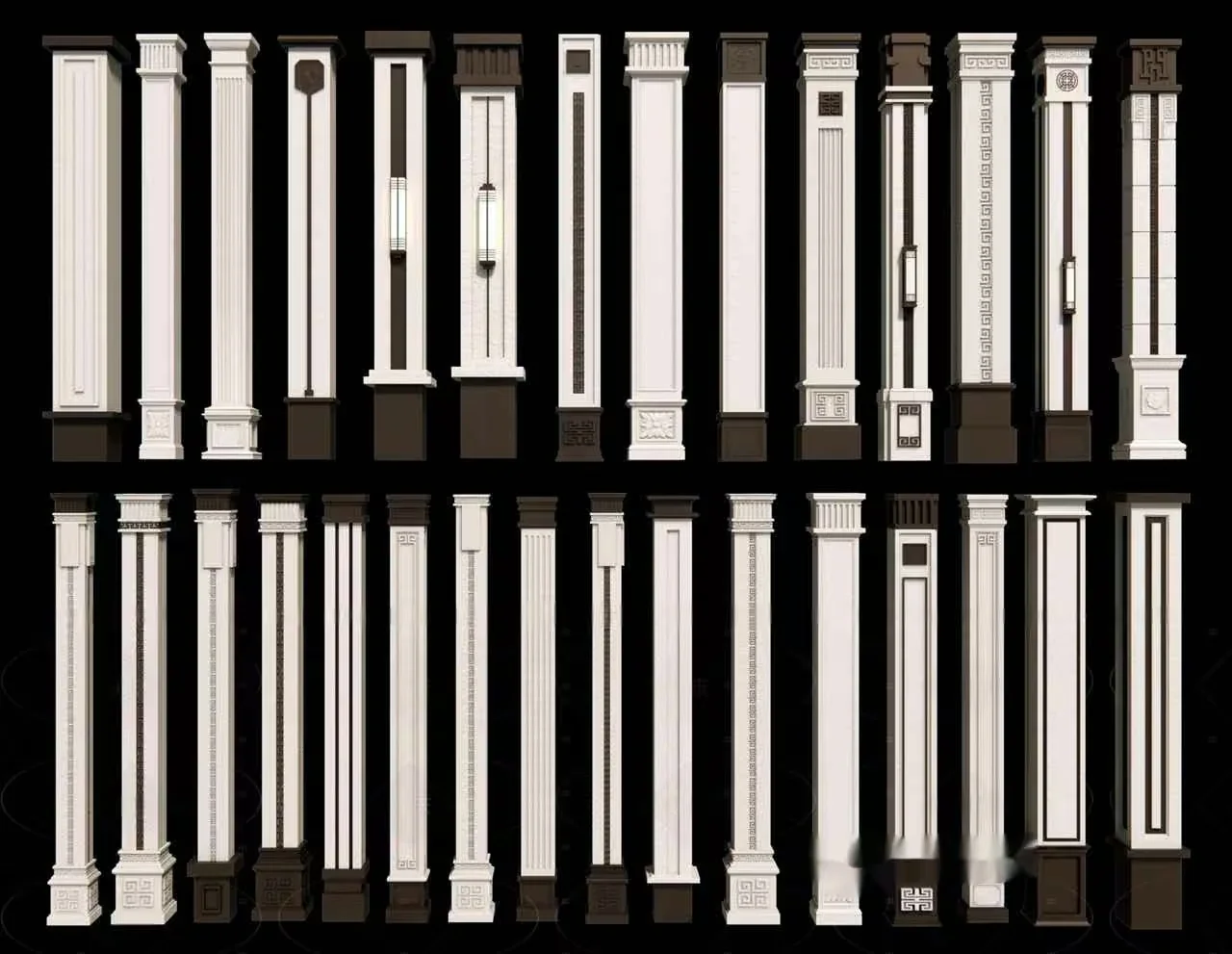 A Collection Of White And Brown Decorative Pillars 3D Model – 17501 – CORONA Render