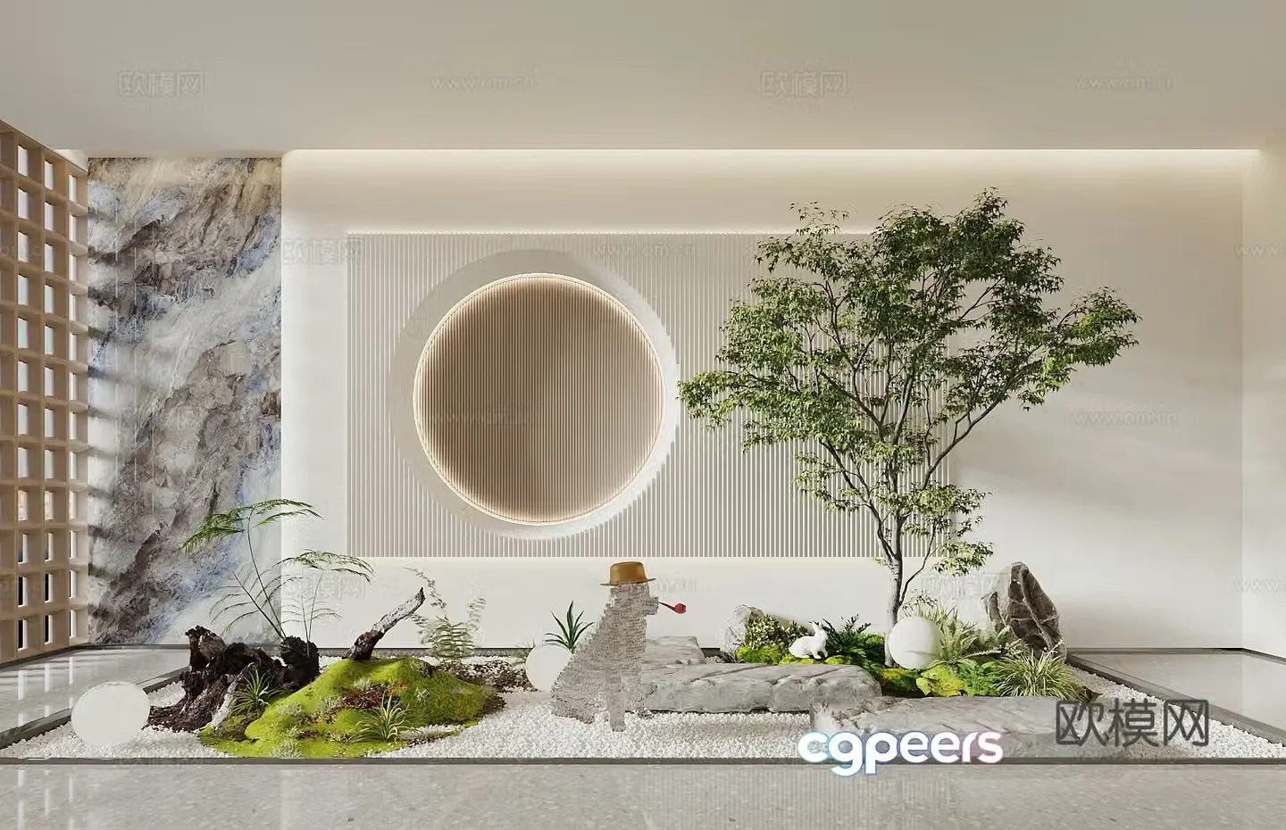Landscape sketch Indoor landscape landscape courtyard sketch Plant combination Taihu stone Chicken claw maple 3D model