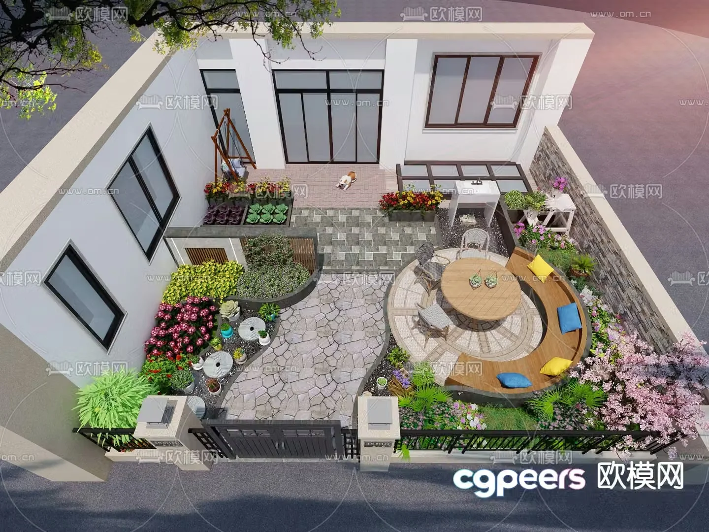 Villa courtyard garden 3d model