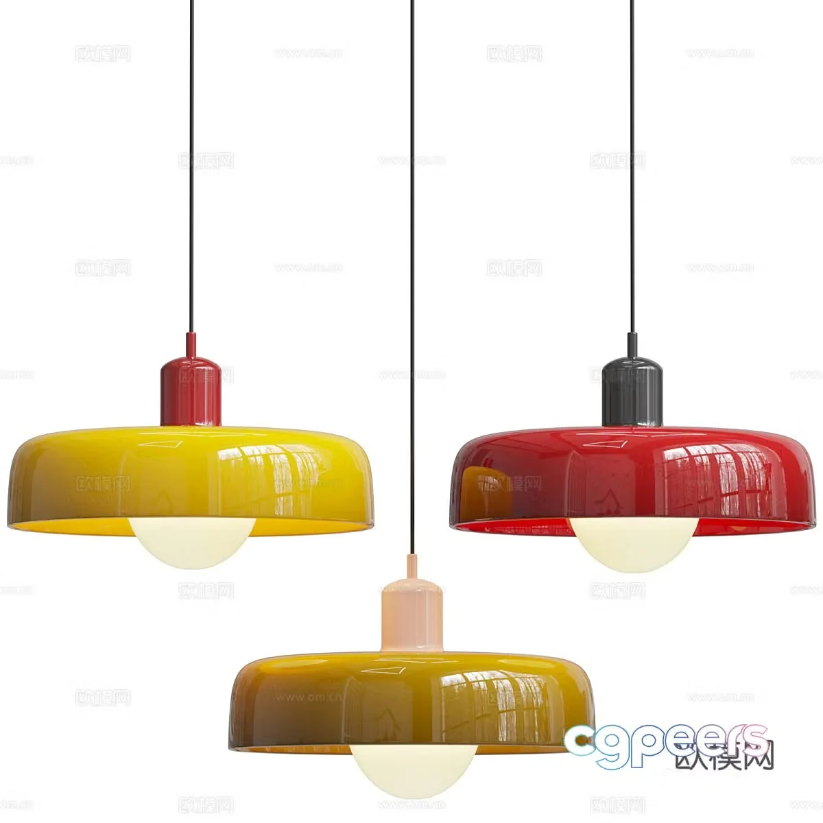 Modern Bauhaus colored glass chandeliers 3d model