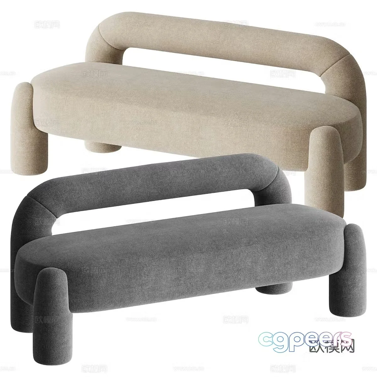 Modern cream style sofa stool 3d model