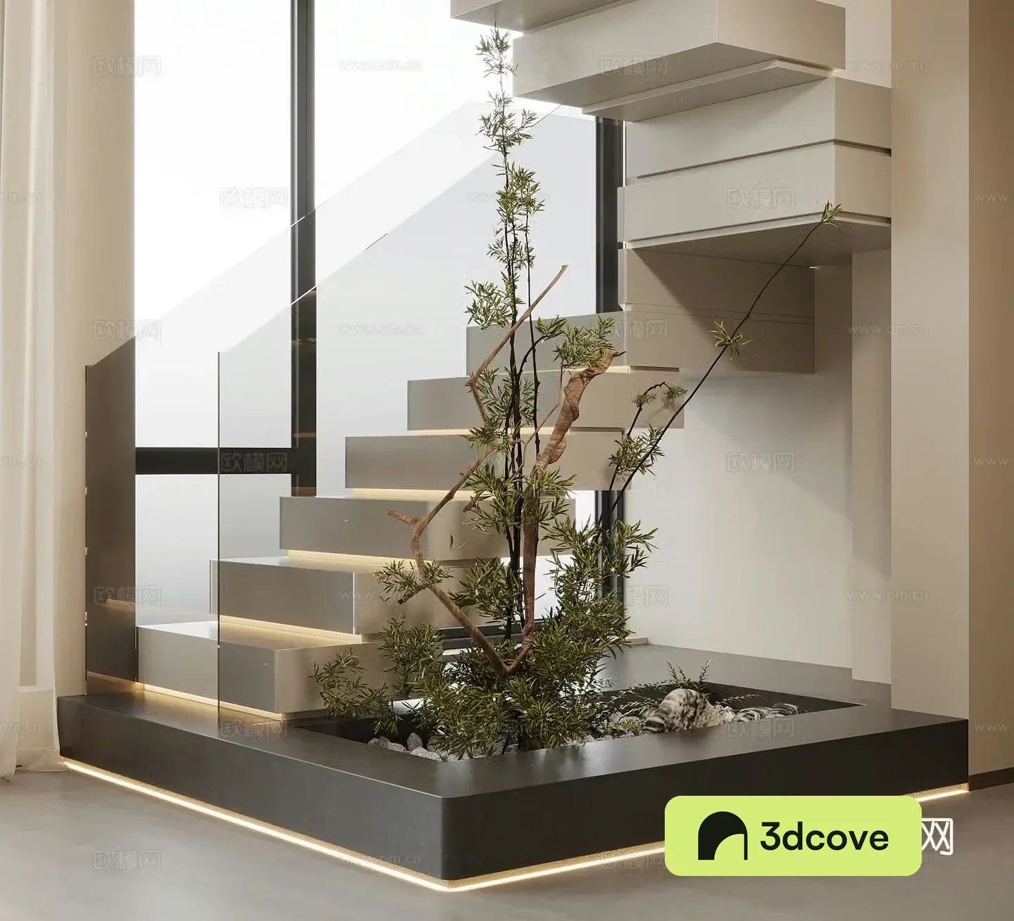 Modern interior landscape sketch Stair railing