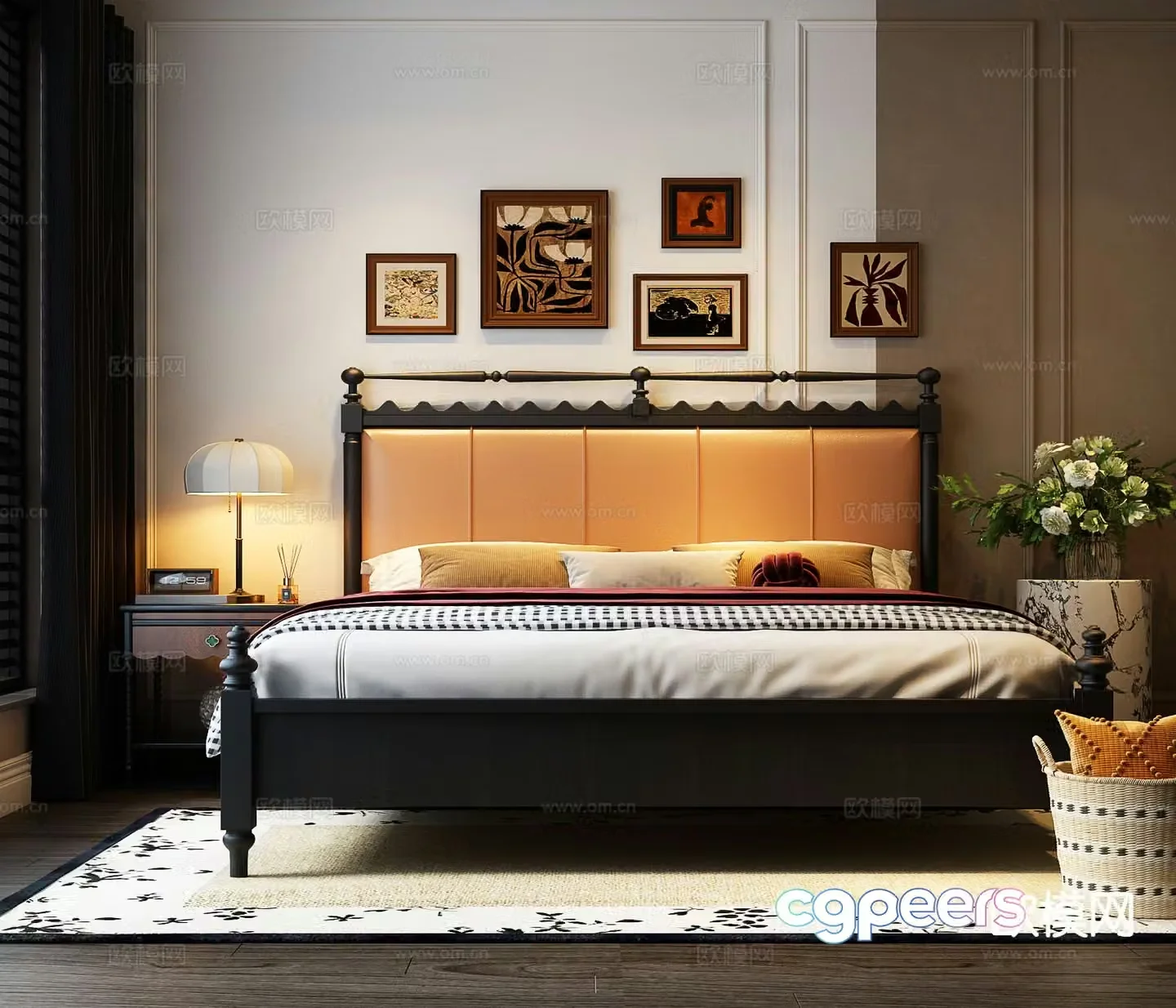 French retro double bed 3d model