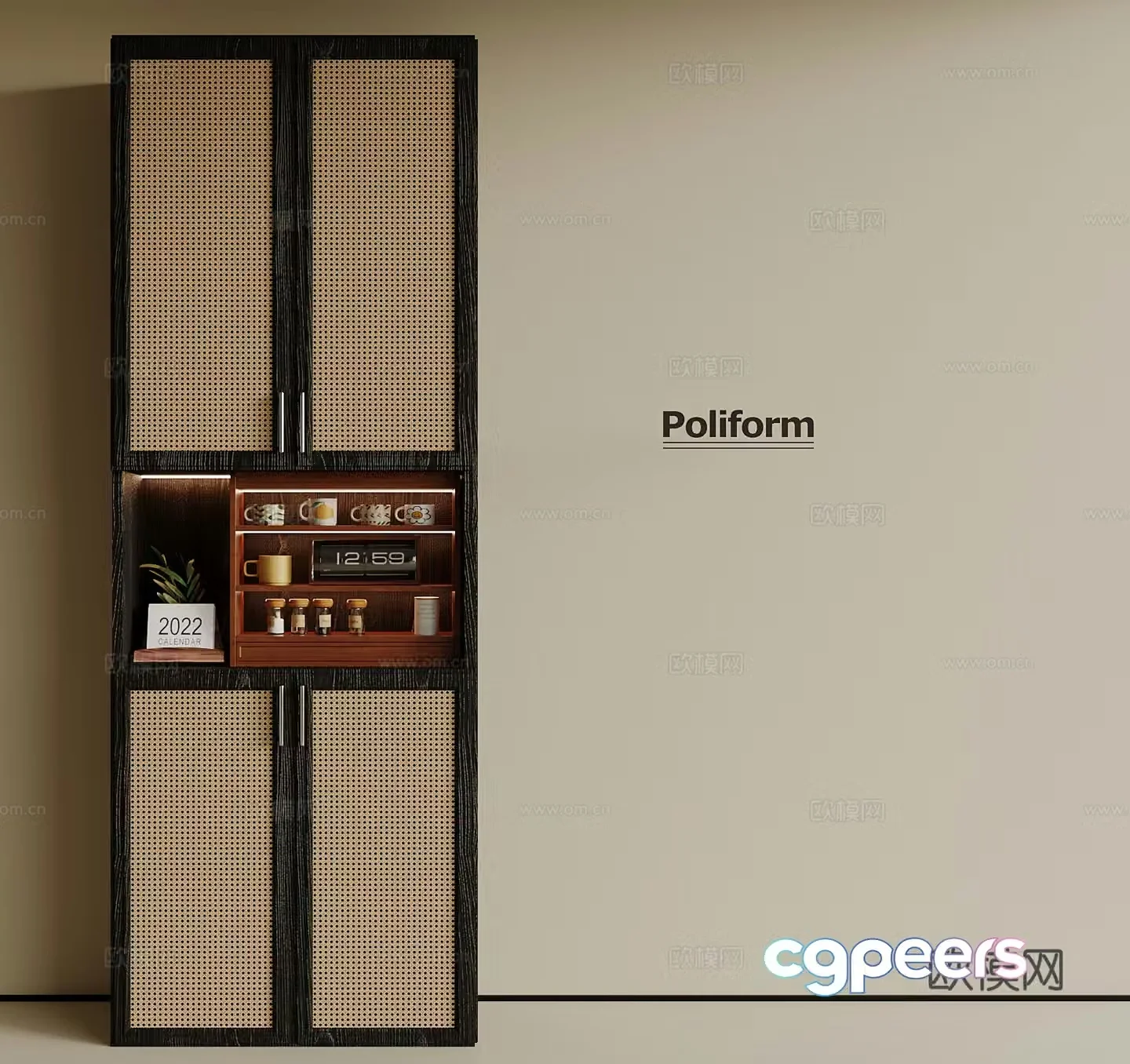 Middle-aged style porch cabinet sideboard porch shoe cabinet 3D model