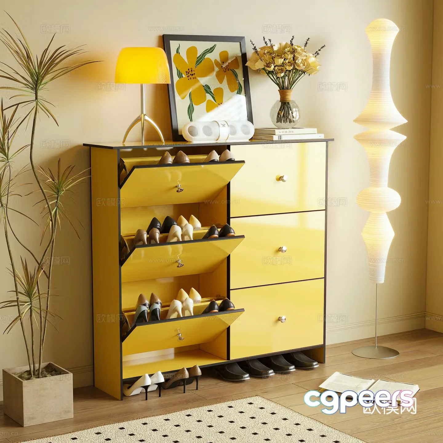 Modern shoe cabinet side cabinet dopamine 3D model