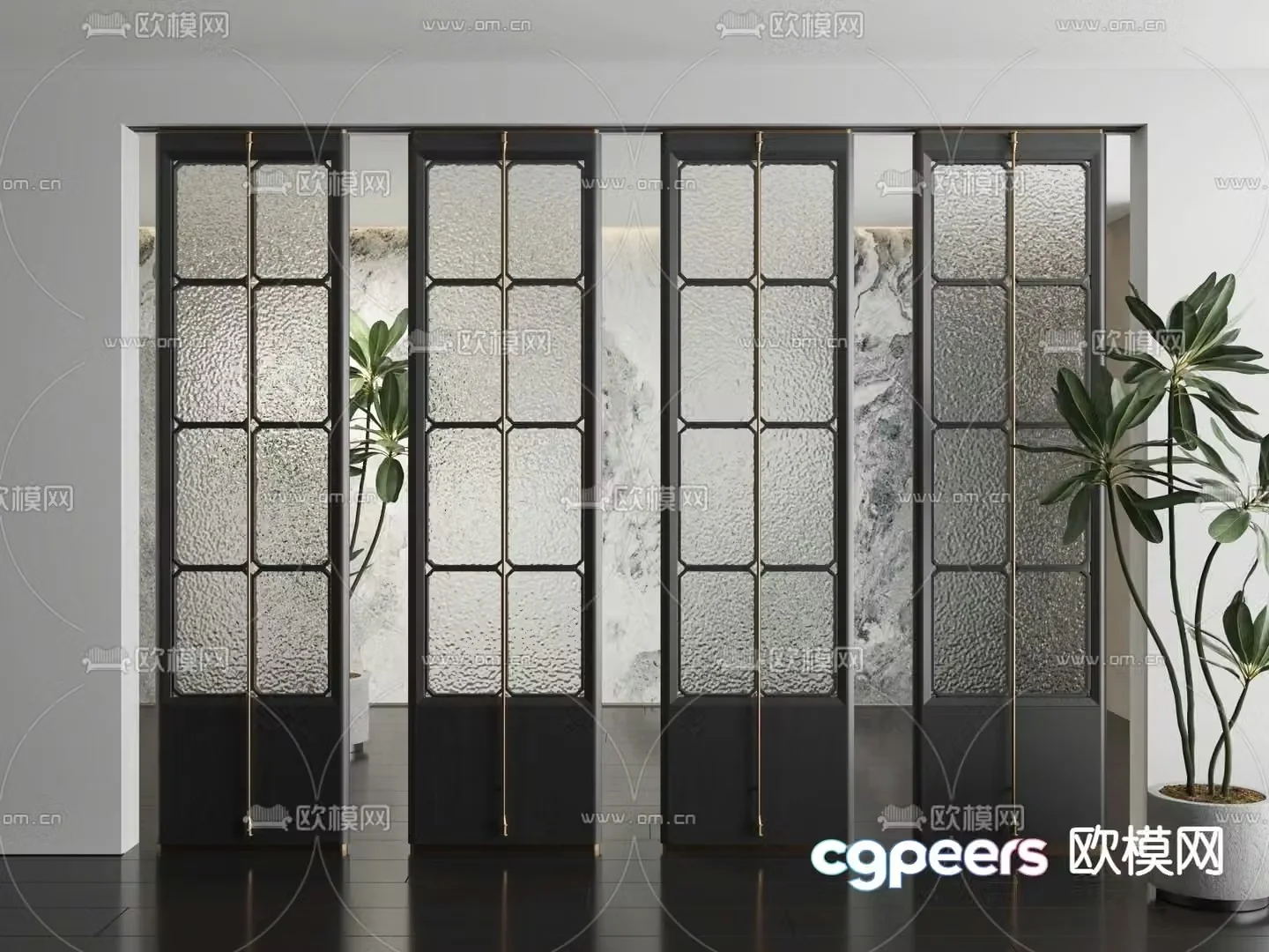 New Chinese style glass partition 3D model