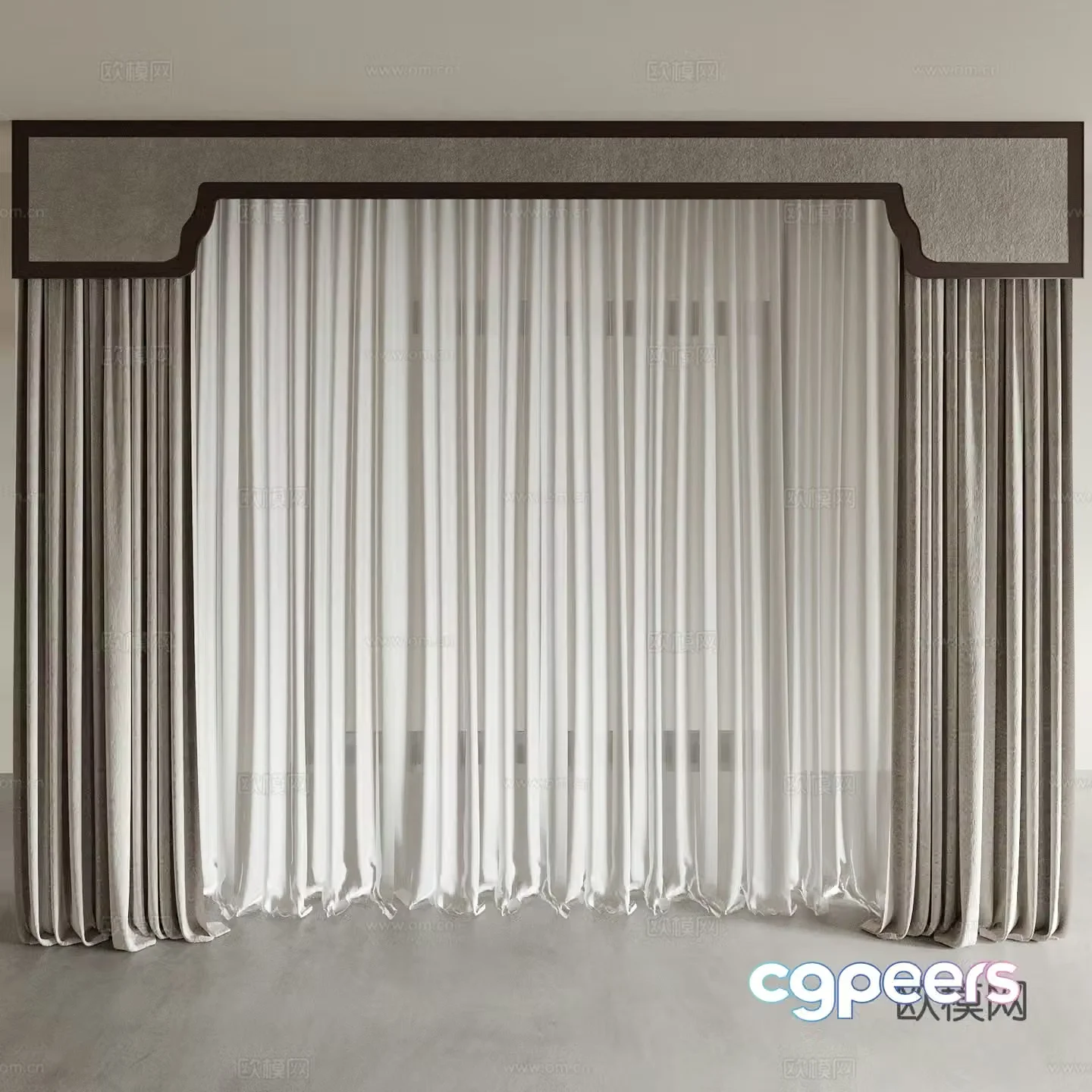 New Chinese style curtain Roman curtain gauze curtain 3d model
