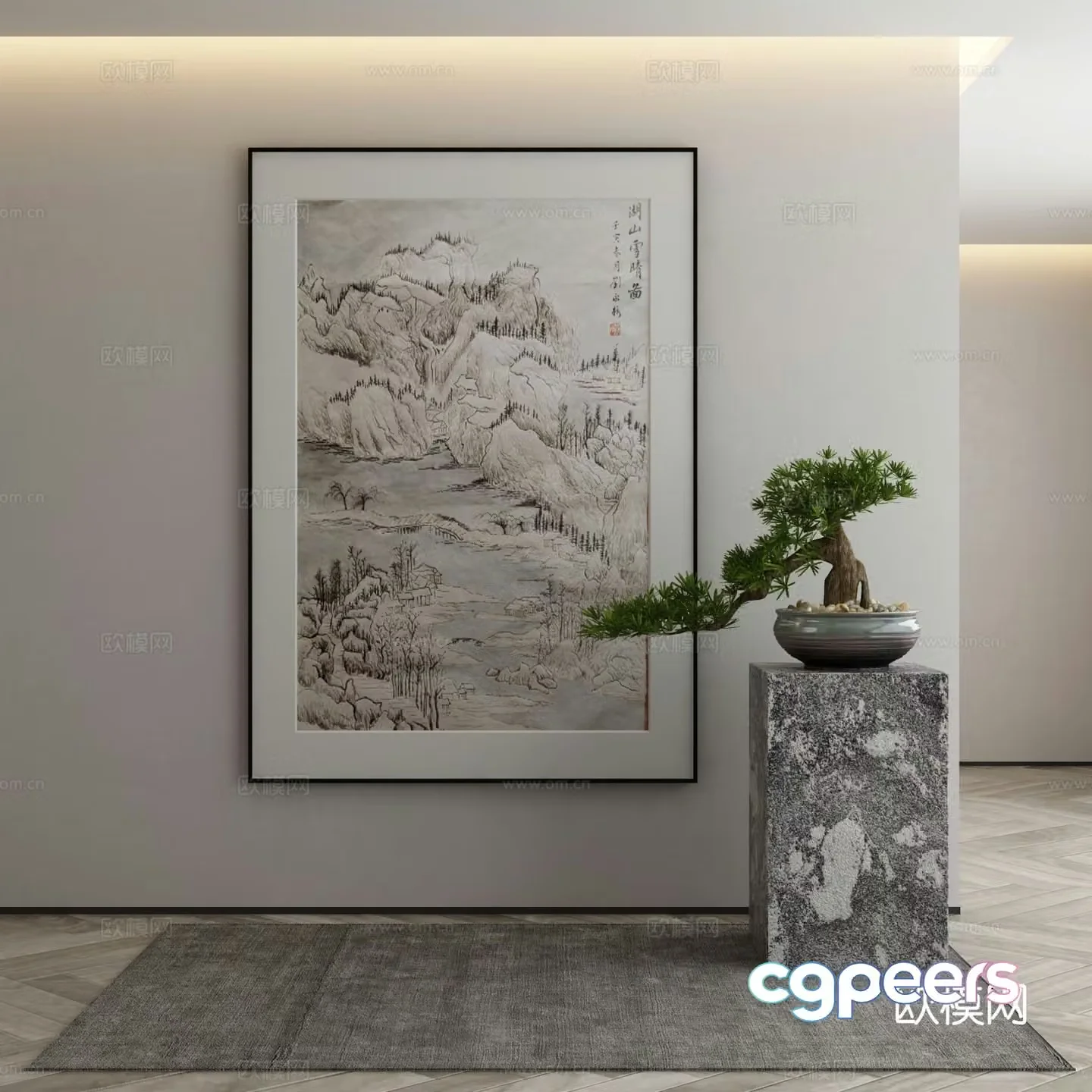 New Chinese style decorative painting landscape painting hanging painting 3D model