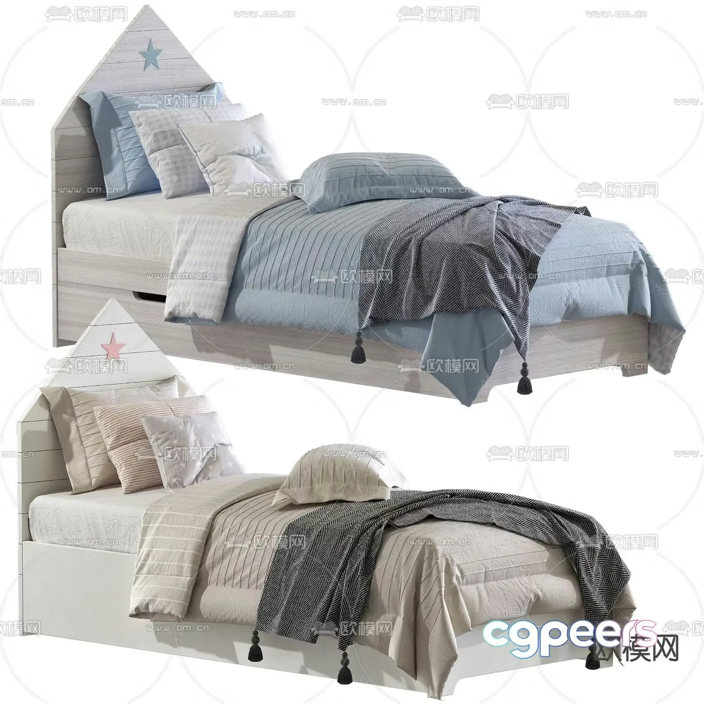 Nordic children’s single bed 3d model