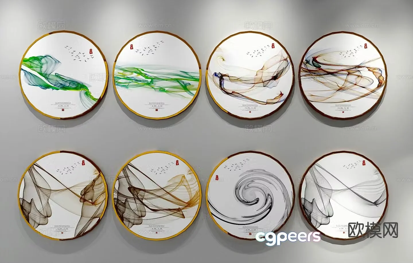 New Chinese style decorative painting landscape painting hanging painting 3D model