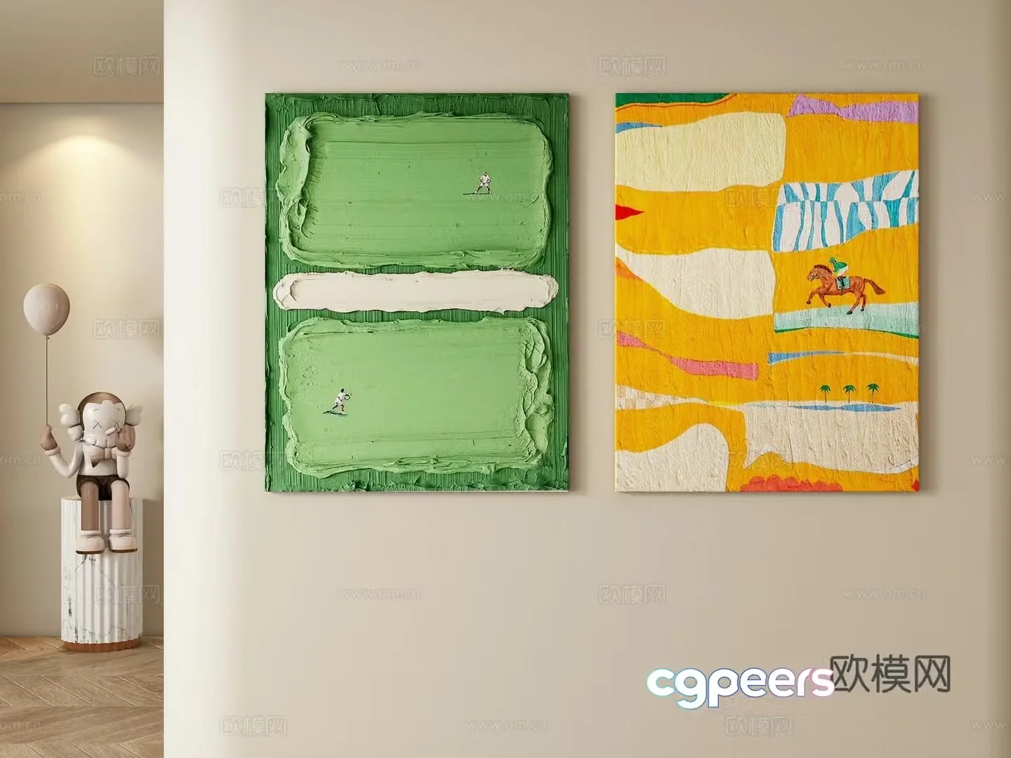 Modern cream style decorative painting hanging painting 3d model