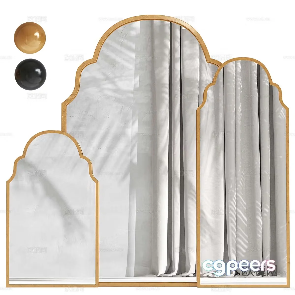 American simple wooden frame decorative mirror 3d model