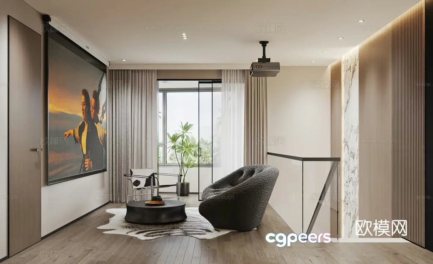 Modern loft movie and television hall living room 3D model