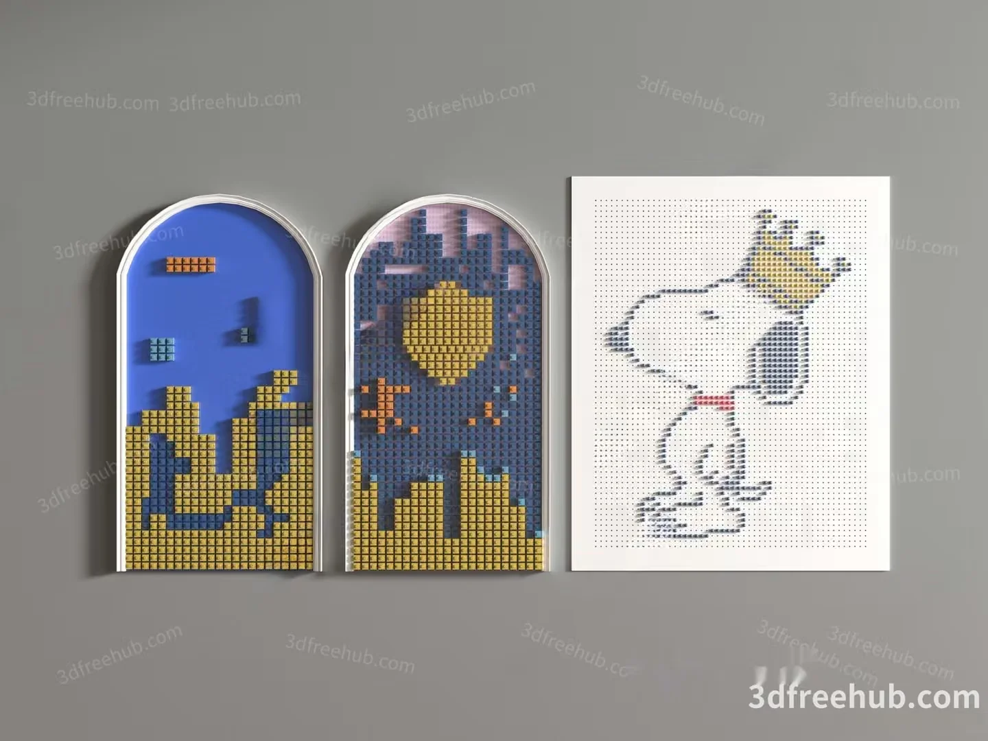 Three Cross-Stitch Patterns On A Gray Background 3D Model – 5339 – VRAY Render
