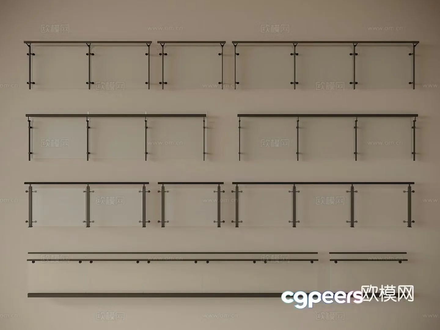 modern railing glass railing guardrail balcony guardrail fence 3d model