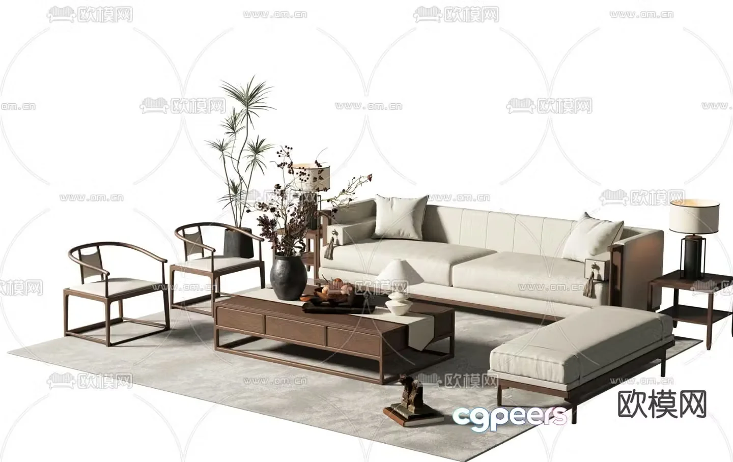 New Chinese style modular sofa 3d model