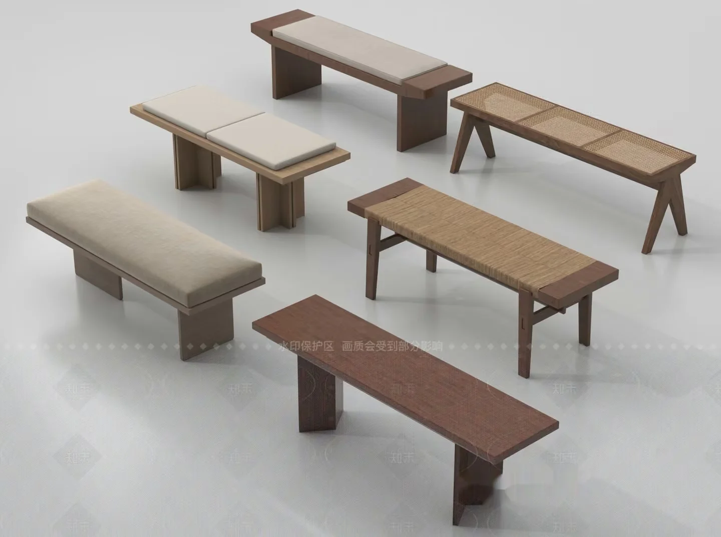Brown Wooden Bench 3D Model – 16051 – VRAY Render