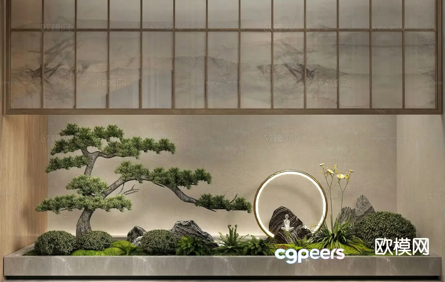 Indoor landscape pine tree landscaping moss green plant 3d model