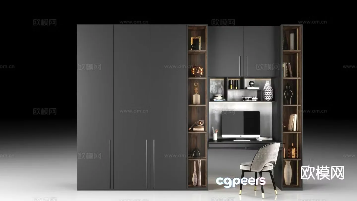 Integrated bookcase table and chair 3d model