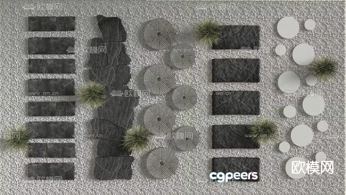 New Chinese style bluestone slab Tingbu garden road paving 3D model