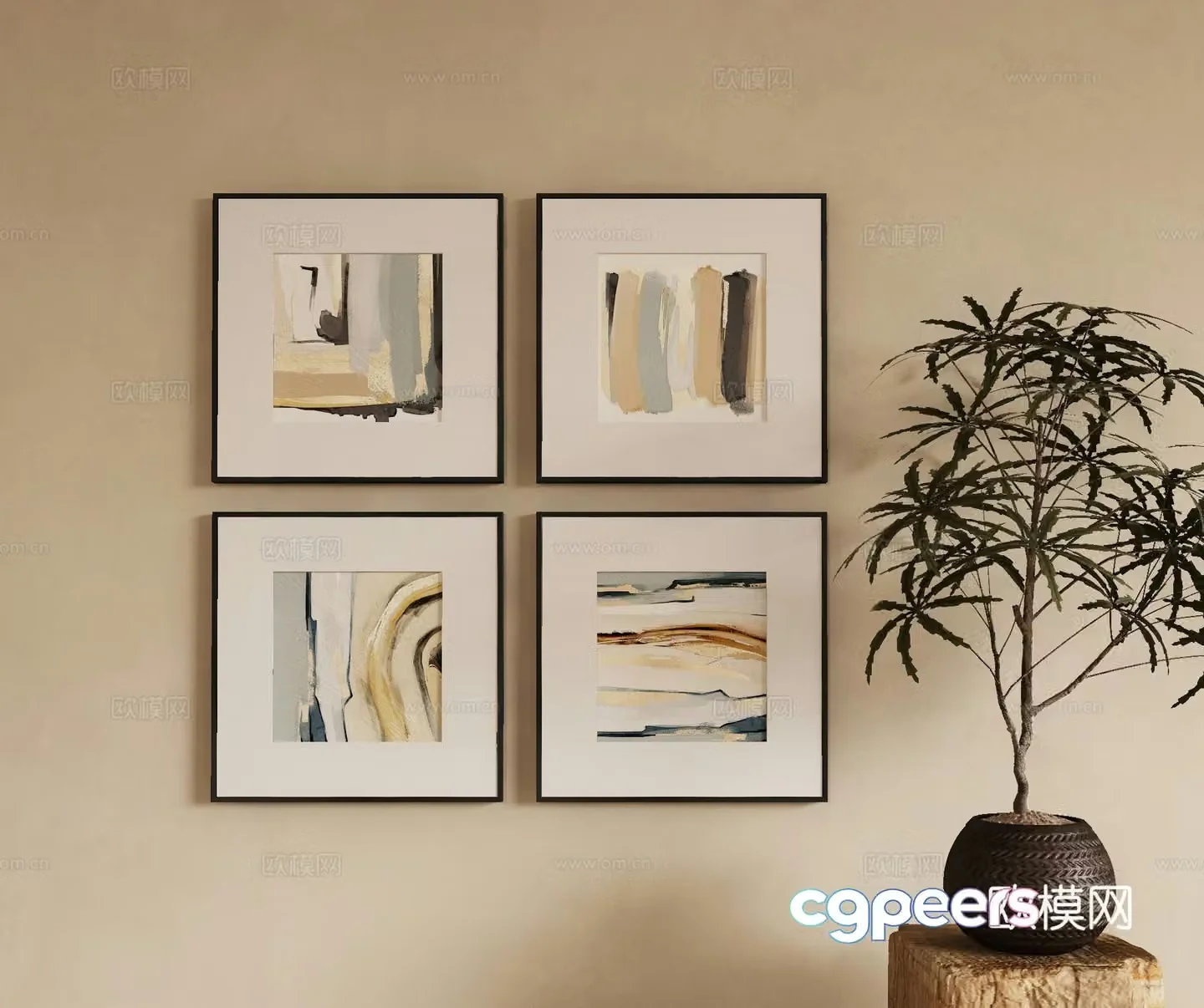 Modern decorative painting combination painting abstract painting 3d model