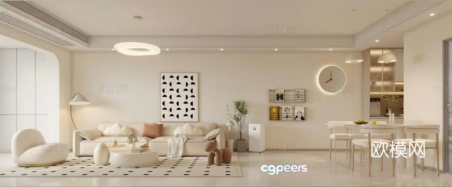 Modern Cream Style Restaurant 3D Model