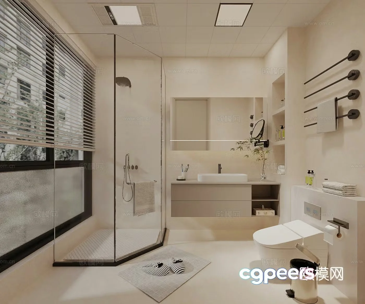 Modern cream style bathroom shower room shower shower toilet bathroom cabinet bathroom supplies 3d model