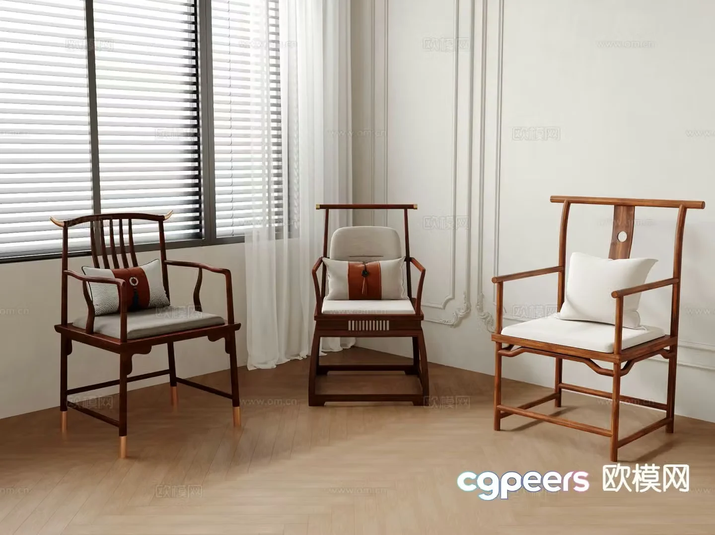 Chinese style single chair chair official hat chair 3d model