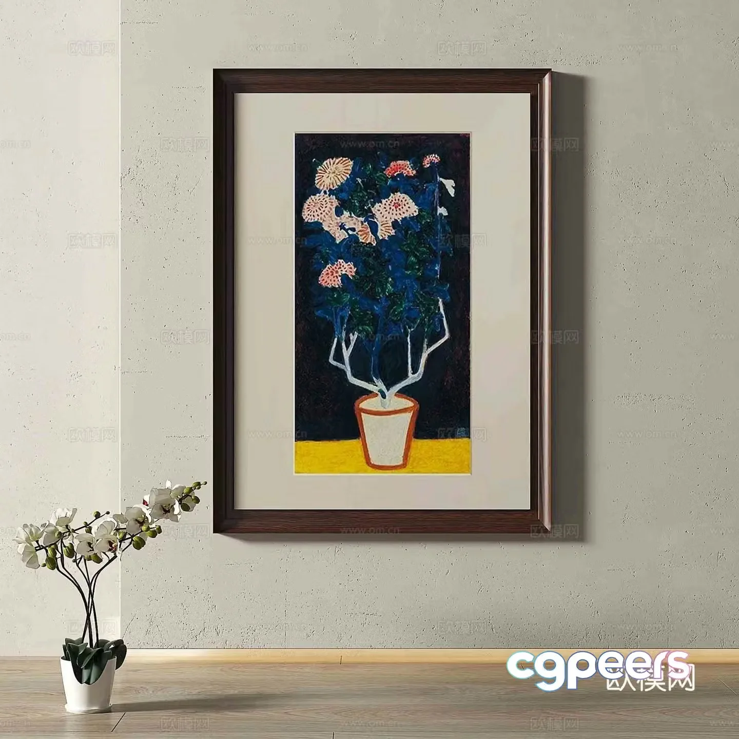 Middle-aged flower painting decorative painting 3d model