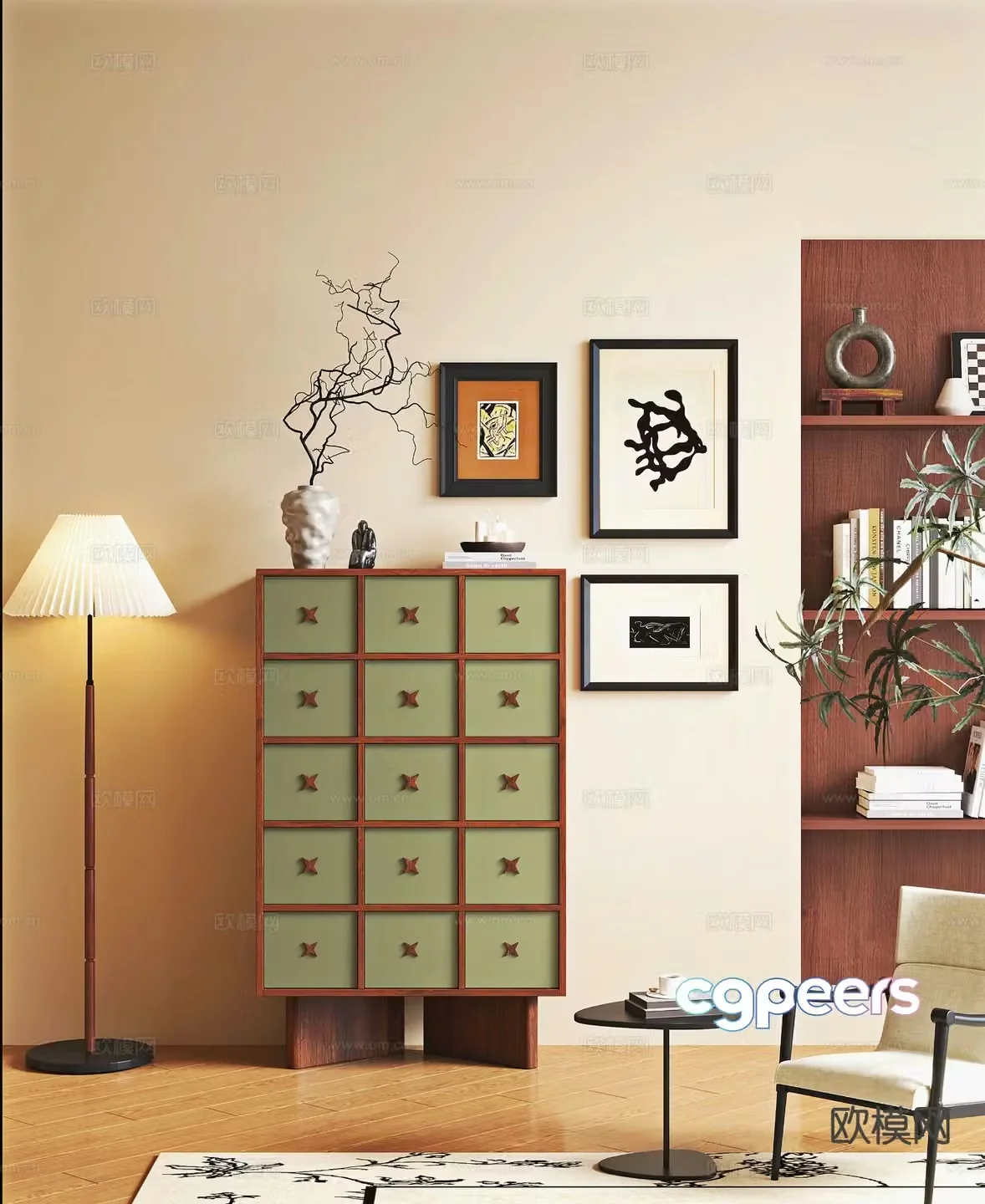 Medieval style end view cabinet 3D model