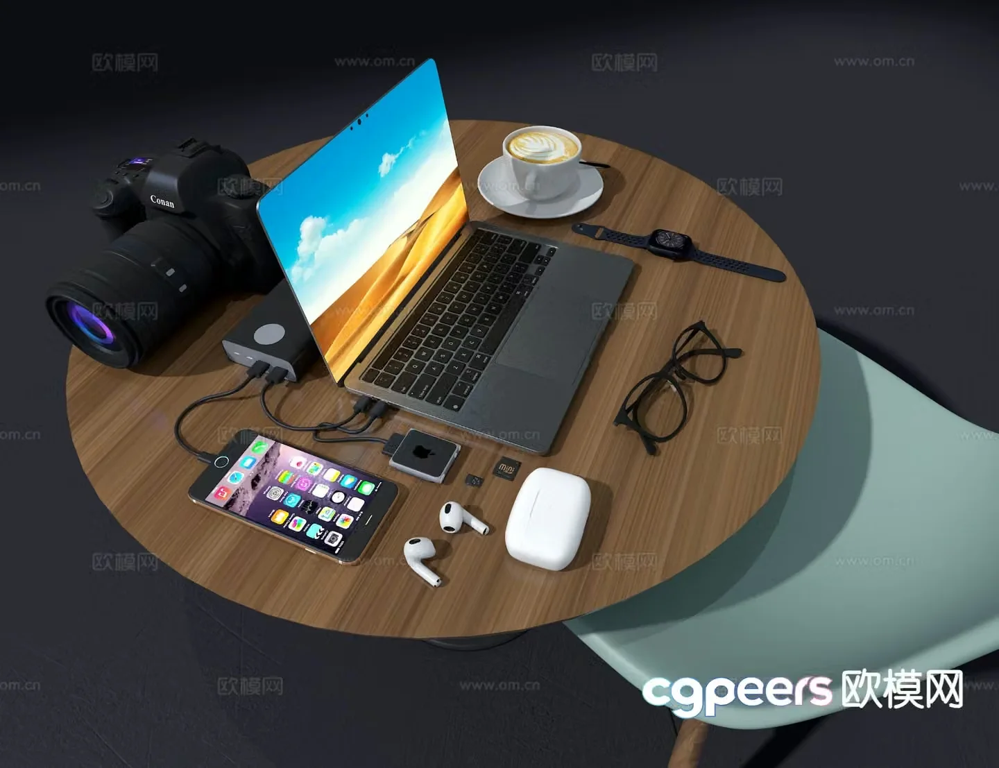 Desktop accessories laptop mobile phone 3d model
