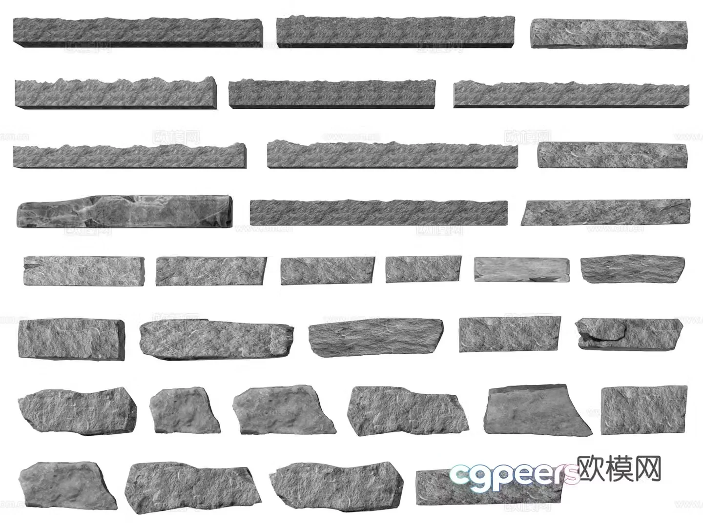 New Chinese style strip stone pillow stone stone block stone landscape stone landscape stone natural strip stone 3D model