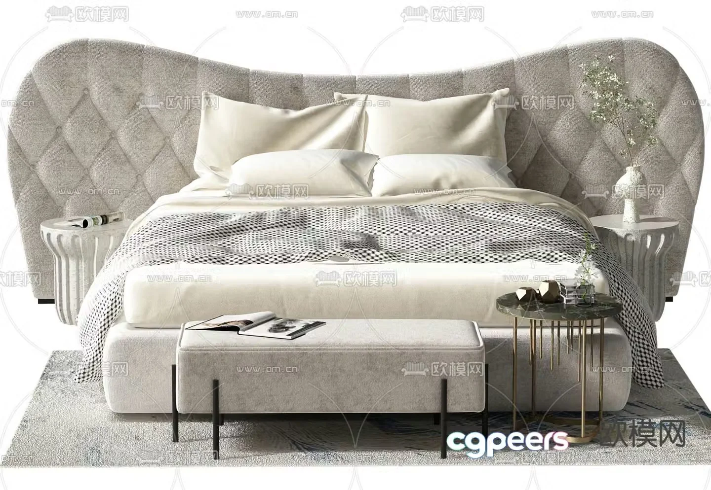 Simple European double bed 3d model