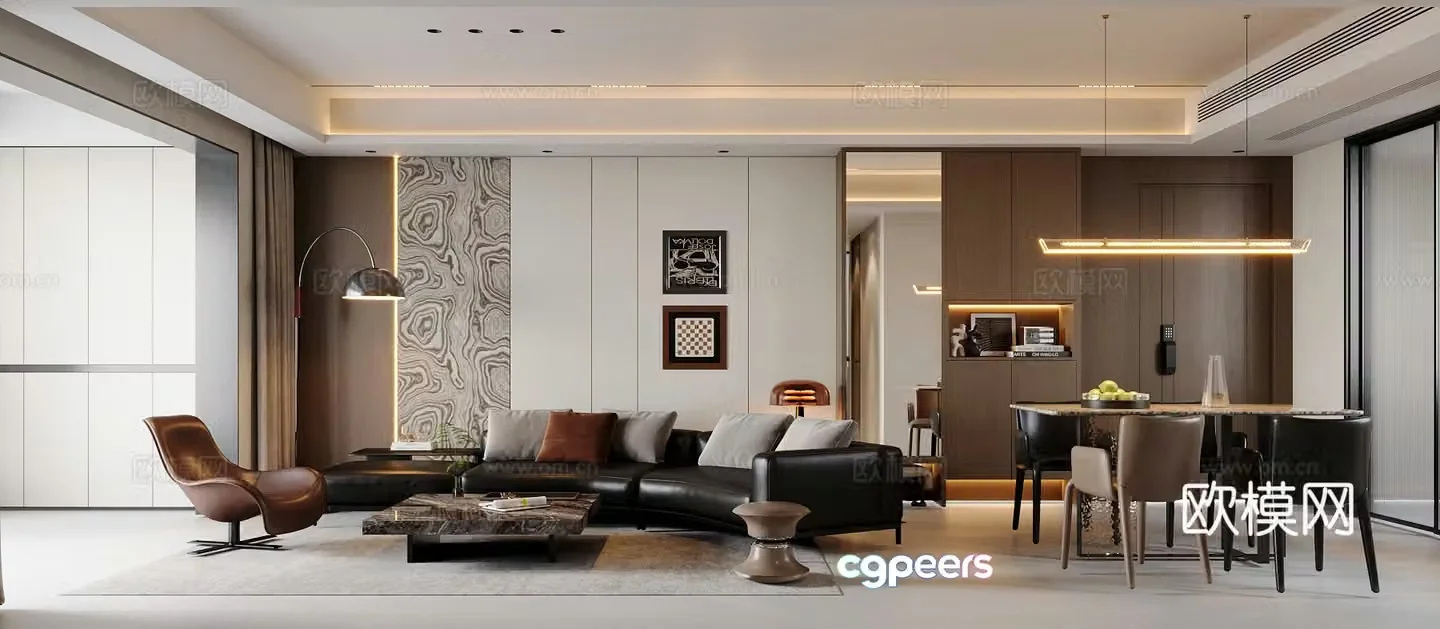 Italian home living room integrated living room large living room vertical living room living room design 3D model