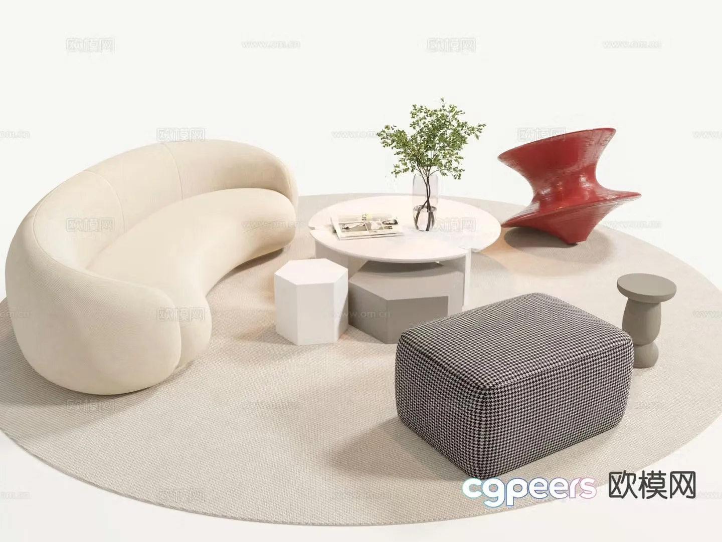 Cream style sofa combination 3d model