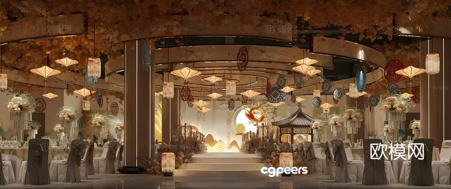 New Chinese style wedding banquet hall hotel banquet hall 3d model